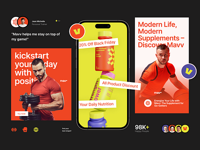 Mavv Supplements - Brand Implementation brand brand design brand designer brand identity branding design energy graphic design gym healthy logo logo design logotype packaging product social media sport uix visual identity workout